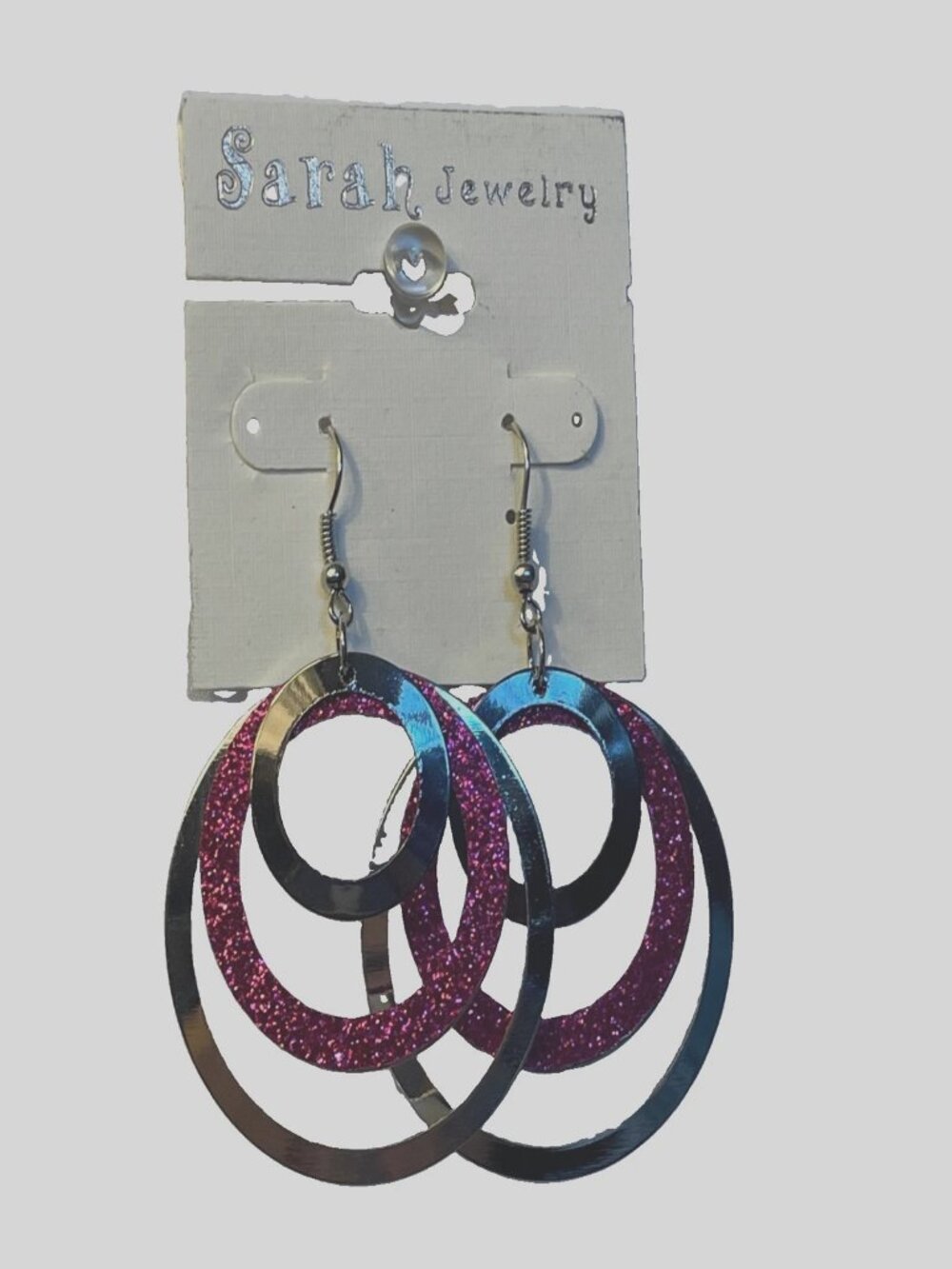 Pink Glitter Hoop Earrings Silver Layered Multi Circle Drop Dangle Sarah Jewelry